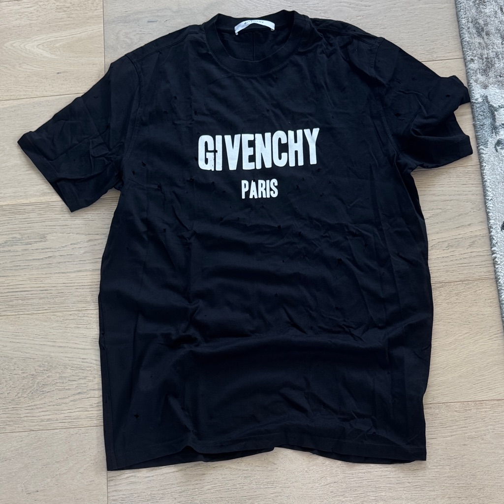 Givenchy Black Tee With White Logo (Distressed) - Small